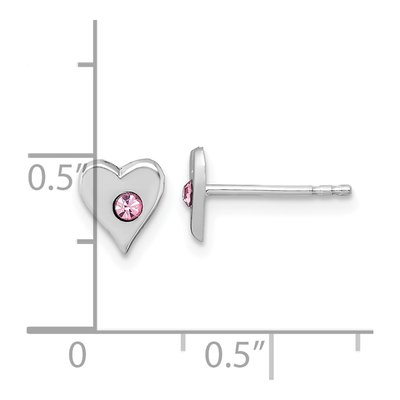 Sterling Silver Round Crystal Girls' Heart Stud Earrings – view 4
