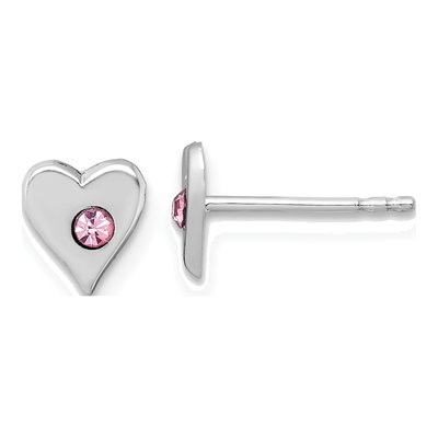 Sterling Silver Round Crystal Girls' Heart Stud Earrings