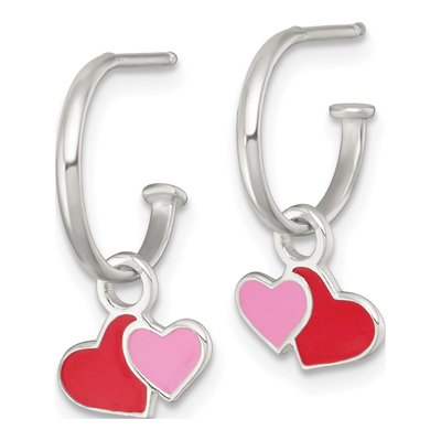 Sterling Silver Girls' Enamel Heart Dangle Earrings – view 3
