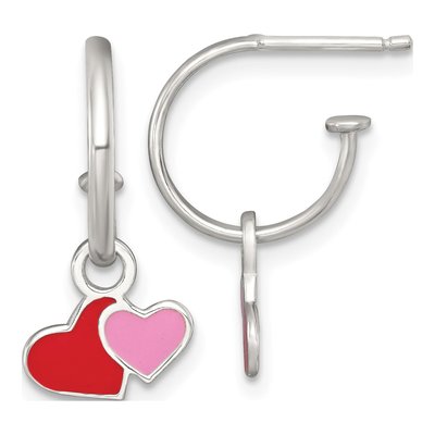 Sterling Silver Girls' Enamel Heart Dangle Earrings