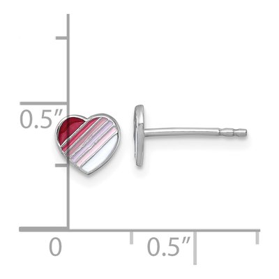 Sterling Silver Girls' Enamel Striped Heart Stud Earrings – view 4