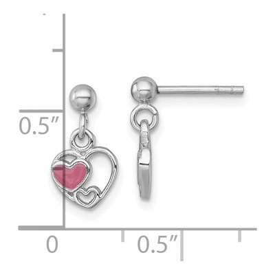 Sterling Silver Girls' Pink Enamel Triple Heart Dangle Earrings – view 4