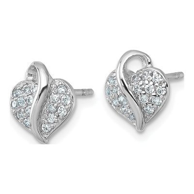 Sterling Silver Round CZ Girls' Heart Stud Earrings – view 3
