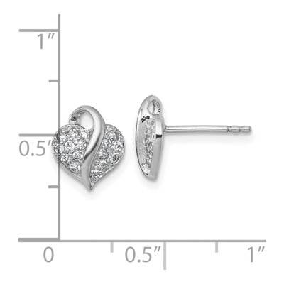 Sterling Silver Round CZ Girls' Heart Stud Earrings – view 4