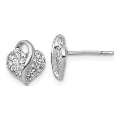 Sterling Silver Round CZ Girls' Heart Stud Earrings