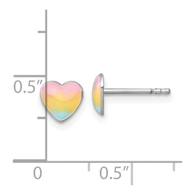 Sterling Silver Girls' Enamel Rainbow Heart Stud Earrings – view 4