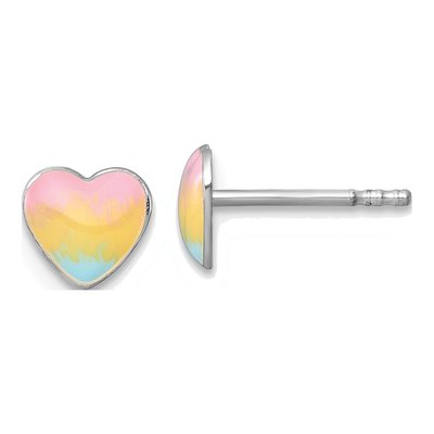Sterling Silver Girls' Enamel Rainbow Heart Stud Earrings