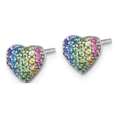 Sterling Silver Round Crystal Girls' Rainbow Heart Stud Earrings – view 3