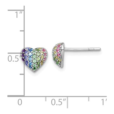 Sterling Silver Round Crystal Girls' Rainbow Heart Stud Earrings – view 4