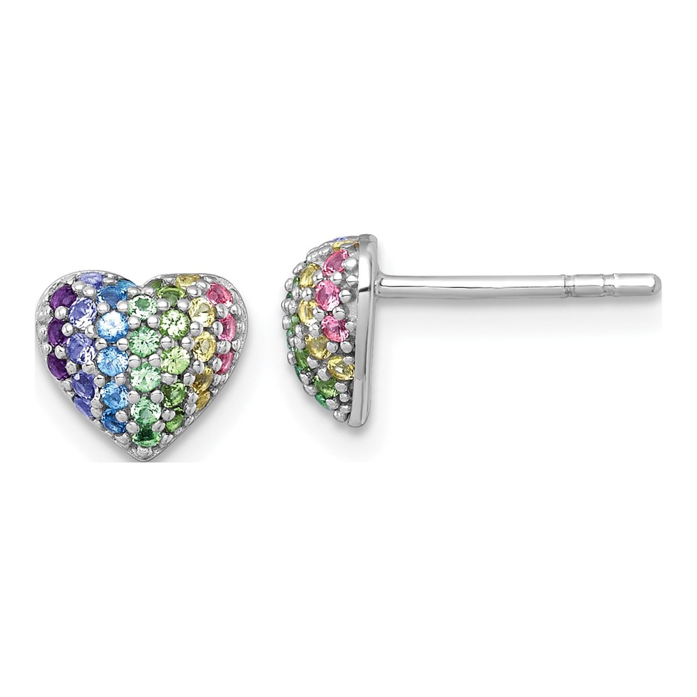 Sterling Silver Rhodium-Plated Polished Rainbow Nano Crystals Heart Shape Childrens Post Earrings