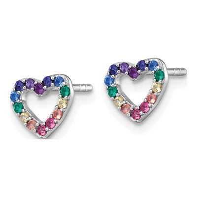Sterling Silver Round Crystal Girls' Rainbow Heart Stud Earrings – view 3