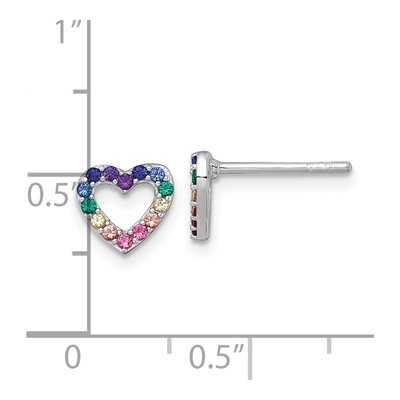 Sterling Silver Round Crystal Girls' Rainbow Heart Stud Earrings – view 4