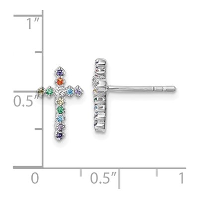 Sterling Silver Round CZ Girls' Cross Stud Earrings – view 4