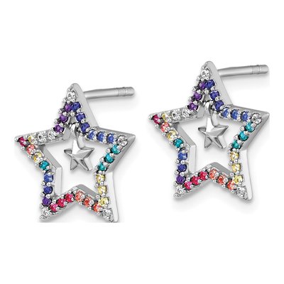 Sterling Silver Round Crystal Girls' Rainbow Star Stud Earrings – view 3