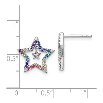 Sterling Silver Round Crystal Girls' Rainbow Star Stud Earrings – view 4