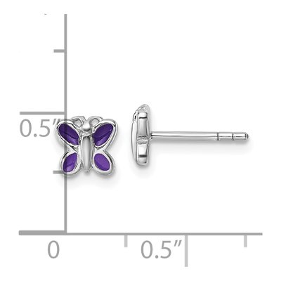 Sterling Silver Girls' Purple Enamel Butterfly Stud Earrings – view 4