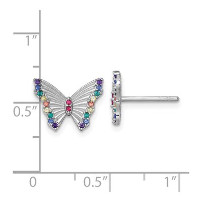 Sterling Silver Round Crystal Girls' Rainbow Butterfly Stud Earrings – view 4