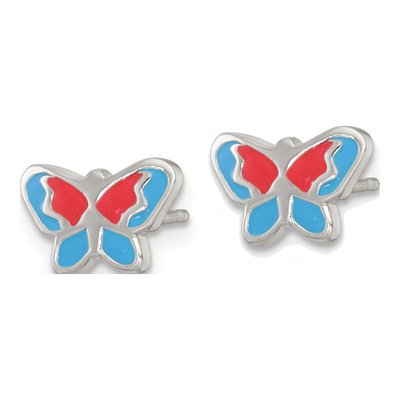 Sterling Silver Kids' Enamel Butterfly Stud Earrings – view 3