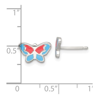 Sterling Silver Kids' Enamel Butterfly Stud Earrings – view 4