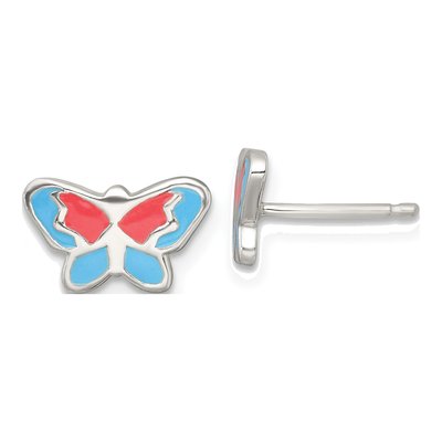 Sterling Silver Kids' Enamel Butterfly Stud Earrings