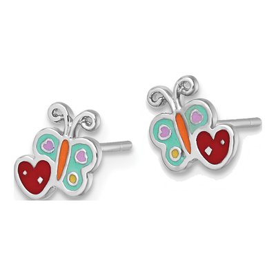 Sterling Silver Kids' Enamel Butterfly Heart Stud Earrings – view 3