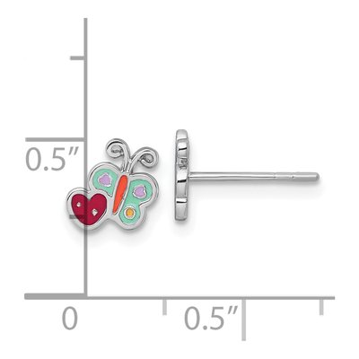 Sterling Silver Kids' Enamel Butterfly Heart Stud Earrings – view 4