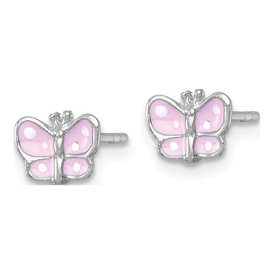 Sterling Silver Girls' Pink Enamel Butterfly Stud Earrings – view 3