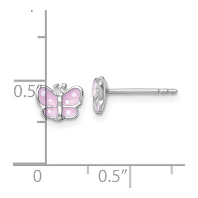 Sterling Silver Girls' Pink Enamel Butterfly Stud Earrings – view 4