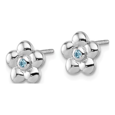 Sterling Silver Round CZ Girls' Flower Stud Earrings – view 3