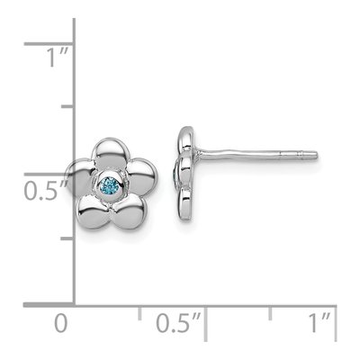 Sterling Silver Round CZ Girls' Flower Stud Earrings – view 4