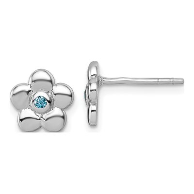 Sterling Silver Round CZ Girls' Flower Stud Earrings