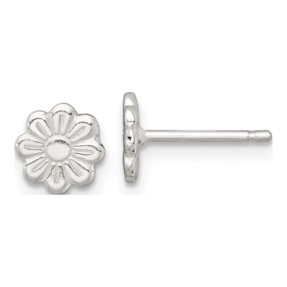 Sterling Silver Rhodium-Plated Polished And Grooved Flower Childrens Post Earrings