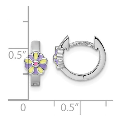 Sterling Silver 11mm Girls' Enamel Flower Huggie Hoop Earrings – view 4