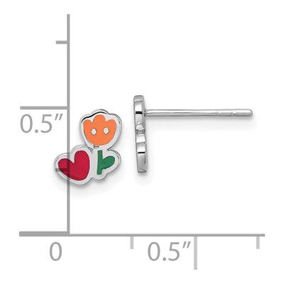 Sterling Silver Girls' Enamel Flower Heart Stud Earrings – view 4