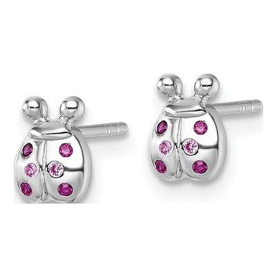 Sterling Silver Round CZ Girls' Ladybug Stud Earrings – view 3