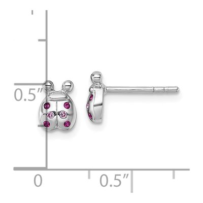 Sterling Silver Round CZ Girls' Ladybug Stud Earrings – view 4