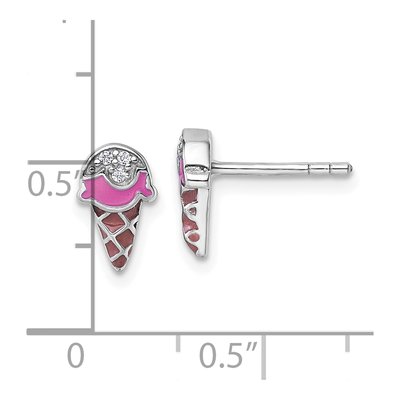 Sterling Silver Round CZ Girls' Ice Cream Cone Stud Earrings – view 4