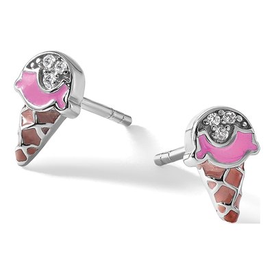 Sterling Silver Round CZ Girls' Ice Cream Cone Stud Earrings – view 5
