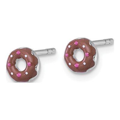 Sterling Silver Girls' Enamel Donut Stud Earrings – view 3