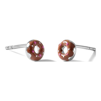 Sterling Silver Girls' Enamel Donut Stud Earrings – view 5