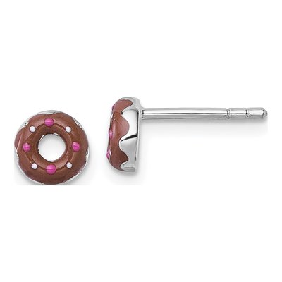 Sterling Silver Girls' Enamel Donut Stud Earrings