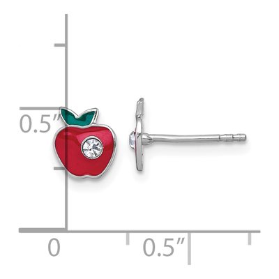 Sterling Silver Round Crystal Girls' Enamel Apple Stud Earrings – view 4