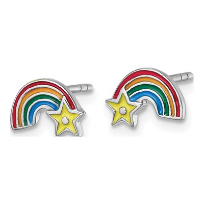 Sterling Silver Girls' Enamel Rainbow Star Stud Earrings – view 3