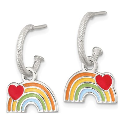 Sterling Silver Girls' Enamel Heart Rainbow Dangle Earrings – view 3