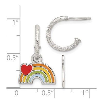 Sterling Silver Girls' Enamel Heart Rainbow Dangle Earrings – view 4