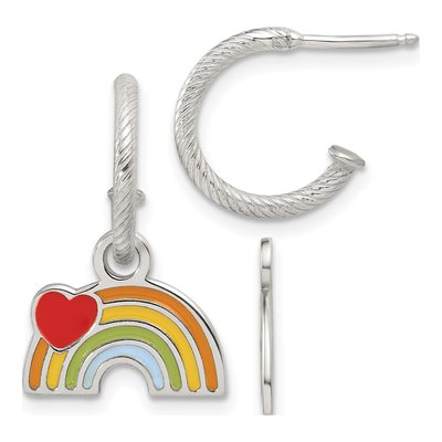 Sterling Silver Girls' Enamel Heart Rainbow Dangle Earrings