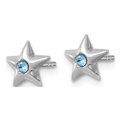Sterling Silver Round Crystal Girls' Star Stud Earrings – view 3
