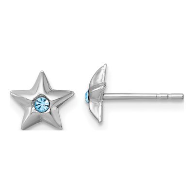 Sterling Silver Round Crystal Girls' Star Stud Earrings