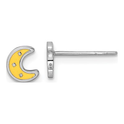 Sterling Silver Girls' Moon Star Enamel Stud Earrings – view 4