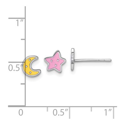 Sterling Silver Girls' Moon Star Enamel Stud Earrings – view 5
